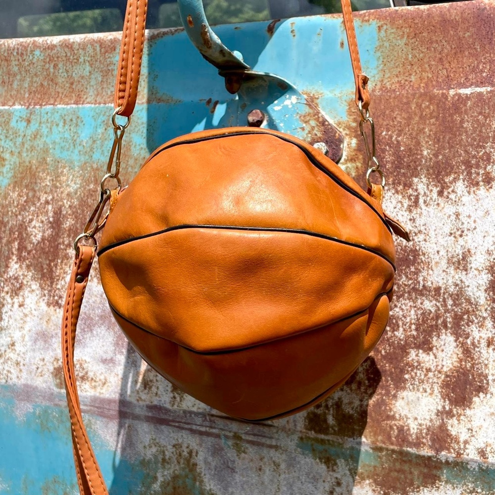 90s faux leather round basketball crossbody bag